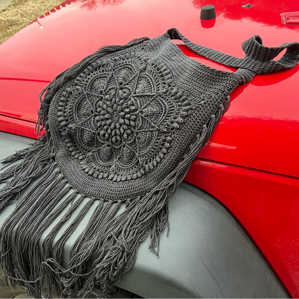 Handmade Mandala Crochet Mandala Fringe Large Crossbody Bag